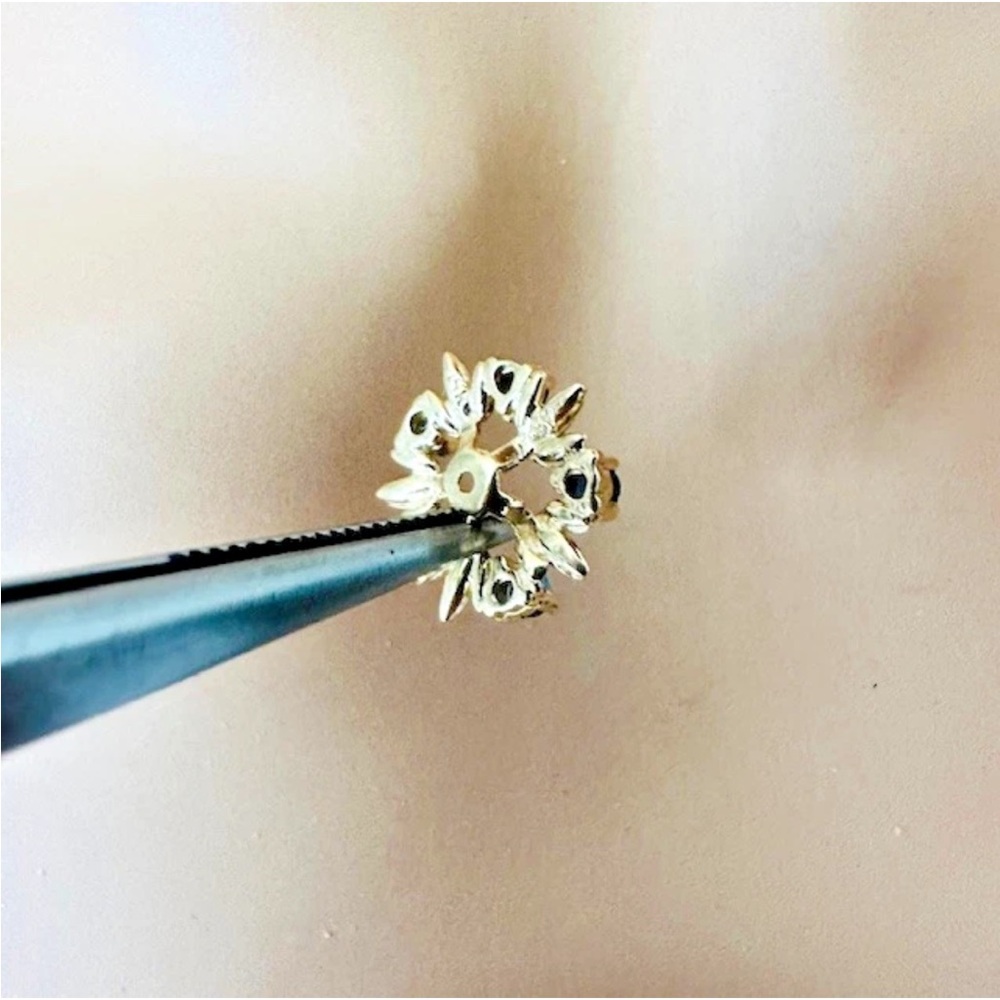 Estate 14K Yellow Gold Sapphire Stud Earring "Flower" Jackets - Picture 4 of 8